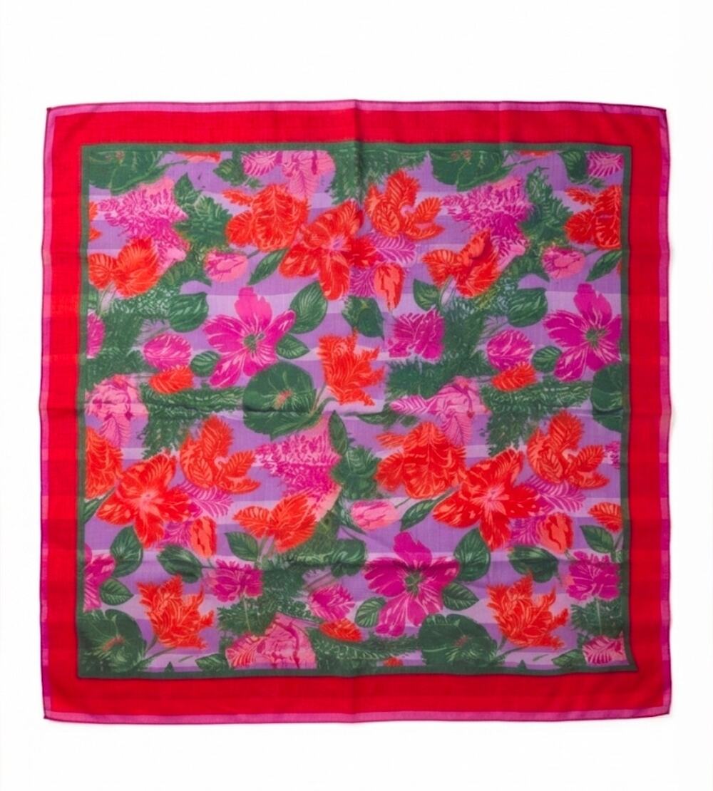 Vintage Floral Red Purple Pink 30" Square Scarf Made In Italy